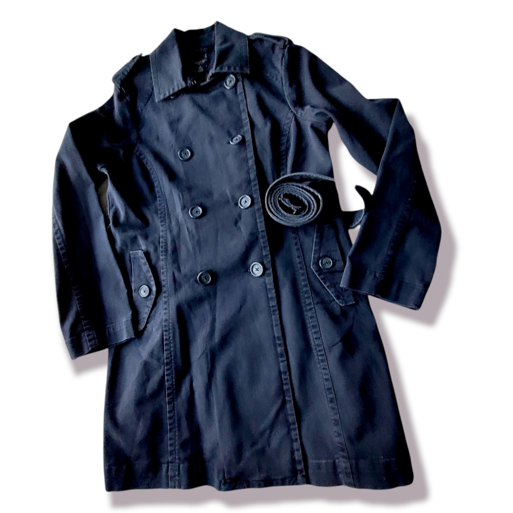 American Eagle Navy Blue Belted Trench Coat, L